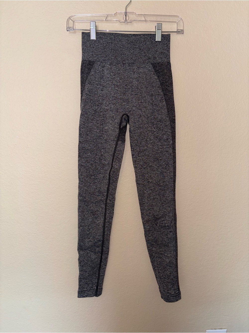 Gymshark Heathered Gray Leggings with Pink Logo Waistband